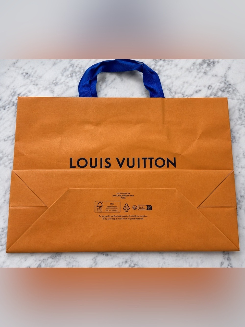 Louis Vuitton Large Orange Shopping Bag Blue Ribbon 16” x 13.5” x 11” - Picture 4 of 6